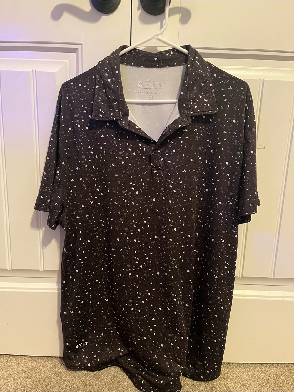 BYLT Basics Black Polo with White Speckle Pattern